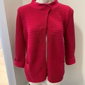 Anne Klein Cardigan ribbed pink with 3/4 cuffed sleeves. 100% cotton. Medium
C